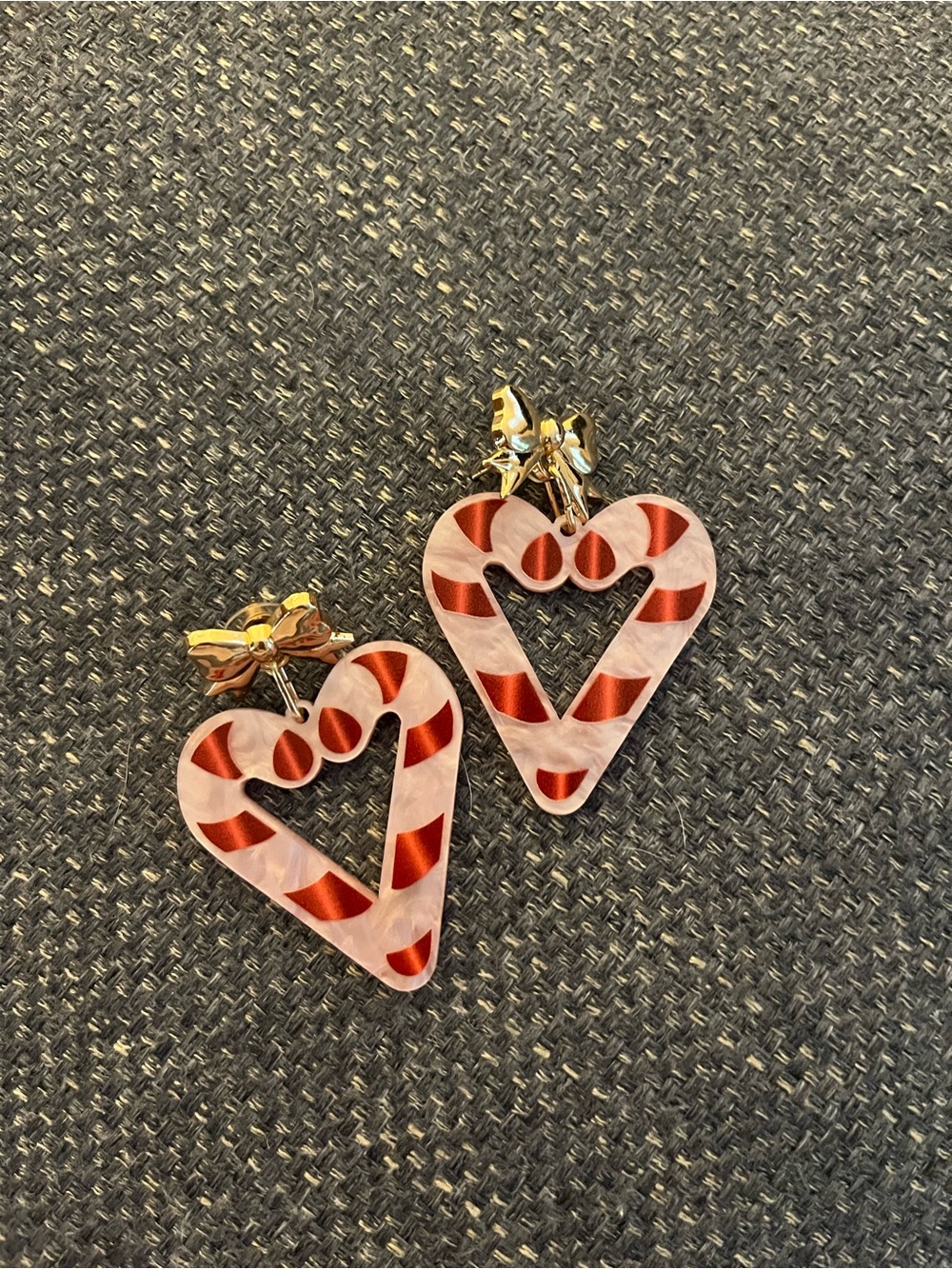 Candy Stripe Heart Drop Earrings - Pink & Red
